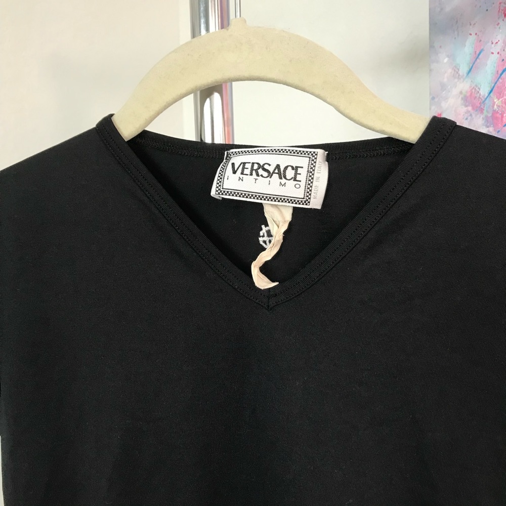 Versace V-Neck Basic Black Tee - image 2